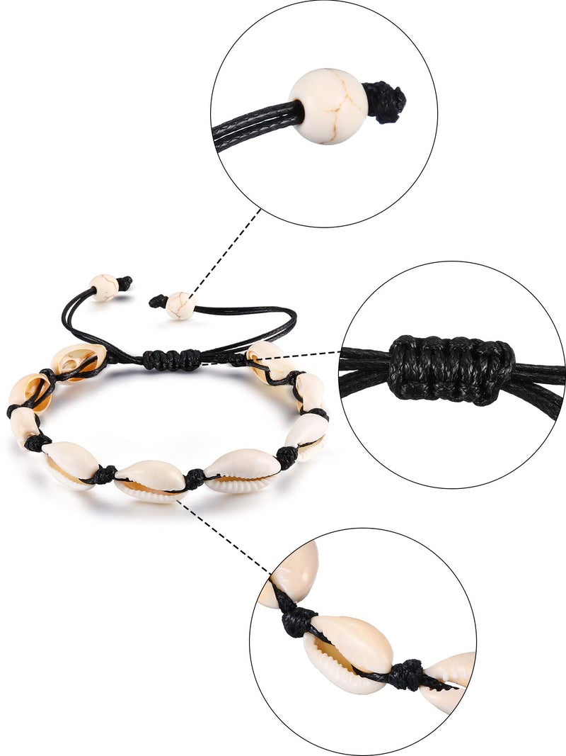 meekoo 2 Pieces Natural Cowrie Shell Anklet Seashell Crochet Ankle Bracelet Handmade Boho Shell Bead Anklet Adjustable Anklet Jewelry for Women Girls Hawaii Beach Parties - Image 2